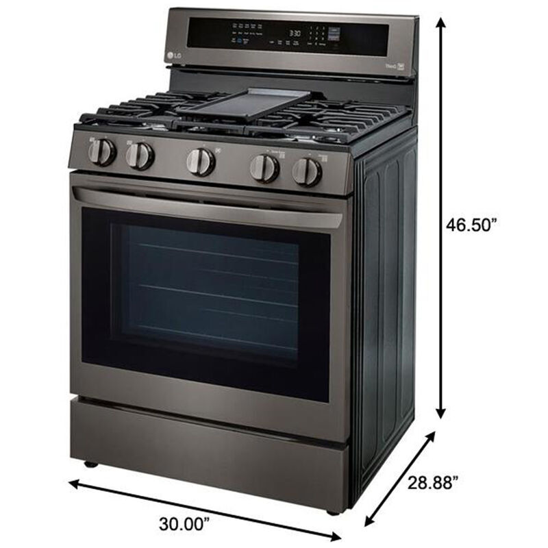 LG InstaView 30 in. 5.8 cu. ft. Smart Air Fry Convection Oven Freestanding Gas Range with 5 Sealed Burners Griddle Black with Stainless Steel P.C. Richard Son