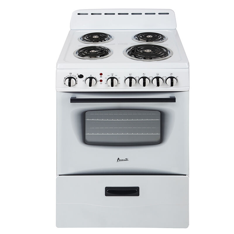 Avanti ERU240P3S 24 Inch Freestanding Electric Range with 4 Coil Elements,  2.6 Cu. Ft. Oven Capacity, Storage Drawer, Electronic Thermostat, Digital  Clock/Timer, Broiler, and ADA Compliant