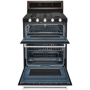 KitchenAid 30 in. 6 cu. ft. True European Convection Double Oven Gas Range with 5 Sealed Burners & Griddle - Black Stainless, , hires