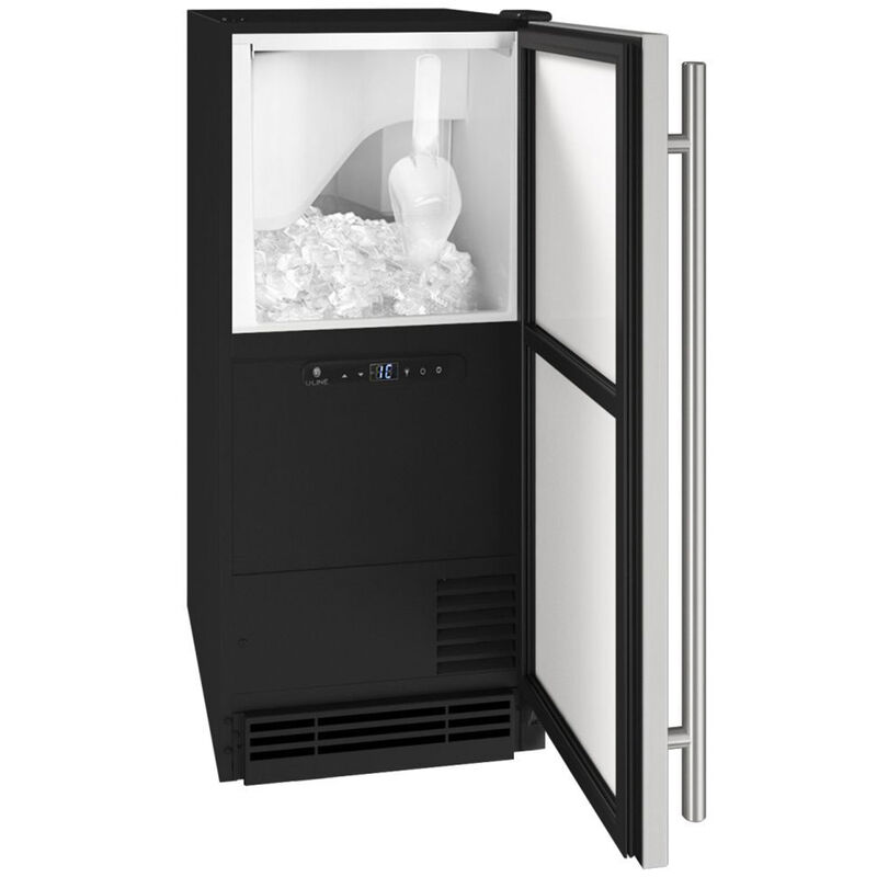 U-Line 15 in. Built-In Undercounter Ice Maker with 25 lb. Ice Storage, Auto-Defrost & Digital Control - Stainless Steel, Stainless Steel, hires