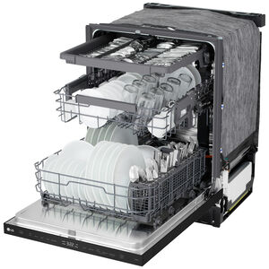 LG 24 in. Top Control Flush-Mount Smart Dishwasher with 46 dBA Sound Level, 3rd-Rack, AutoVent Dry & Pocket Handle - Black, , hires