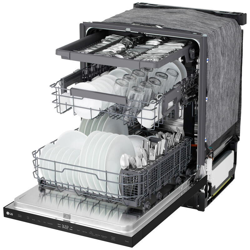 LG 24 in. Top Control Flush-Mount Smart Dishwasher with 46 dBA Sound Level, 3rd-Rack, AutoVent Dry & Pocket Handle - Black, , hires