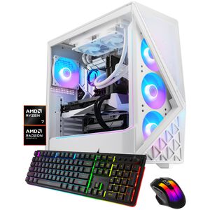 iBUYPOWER Slate Gaming Desktop with AMD Ryzen 7 7700X3D, 4 GHz, 8-Core CPU, AMD Radeon RX 9070 GRE, 12GB VRAM GPU, 32 GB RAM, 1 TB SSD & Windows 11 Home - White, , hires