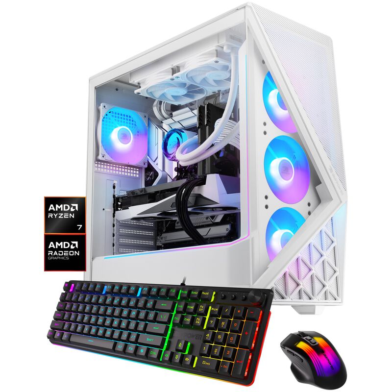 iBUYPOWER Slate Gaming Desktop with AMD Ryzen 7 7700X3D, 4 GHz, 8-Core CPU, AMD Radeon RX 9070 GRE, 12GB VRAM GPU, 32 GB RAM, 1 TB SSD & Windows 11 Home - White, , hires