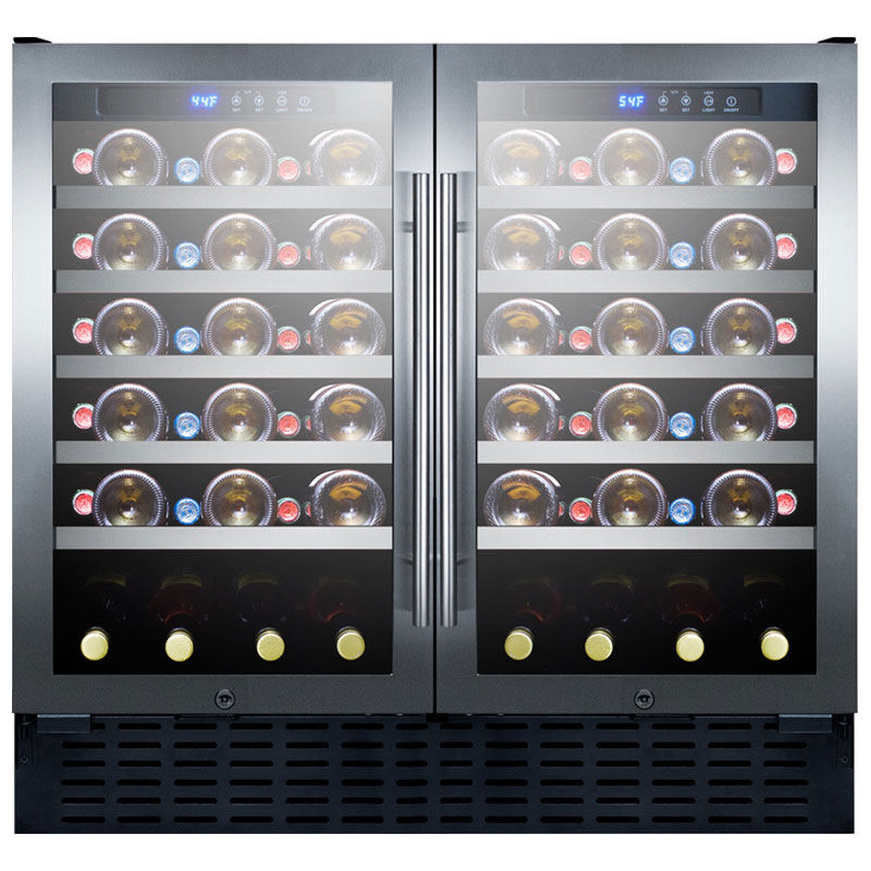 Summit 36 in. Undercounter Wine Cooler with Wood Racks, Dual Temperature Zones & 68 Bottle Capacity - Stainless Steel, , hires