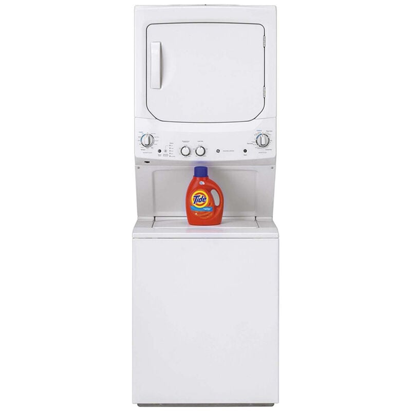 GE 27 in. Laundry Center with 3.9 cu. ft. Washer with 12 Wash Programs & 5.9 cu. ft. Electric Dryer with 4 Dryer Programs & Wrinkle Care - White, White, hires