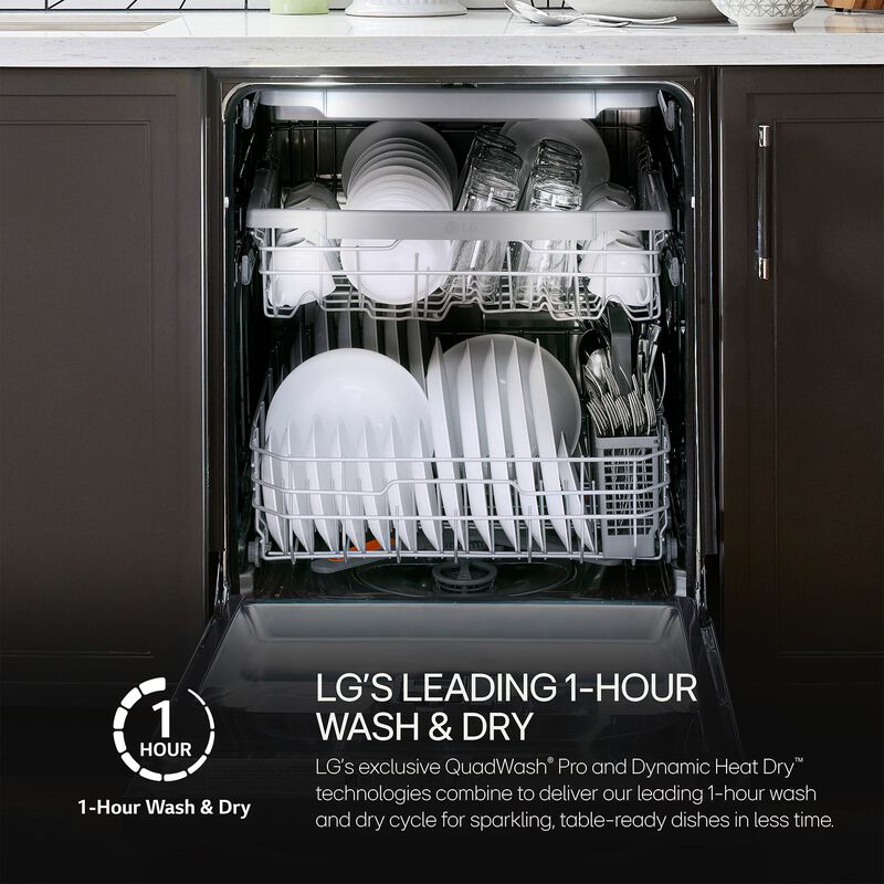LG 24 in. Top Control Smart Dishwasher with 46 dBa Sound Level & 3rd-Rack - PrintProof Stainless Steel, PrintProof Stainless Steel, hires