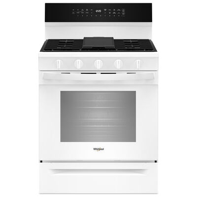 Whirlpool 30 in. 5 cu. ft. Smart Air Fry True European Convection Gas Range with 5 Sealed Burners & Griddle - White | WFGS7530RW