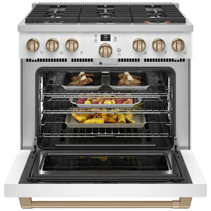 Cafe Commercial-Style 36 in. 6.2 cu. ft. Smart Oven Freestanding Gas Range with 6 Sealed Burners - Matte White, Matte White, hires