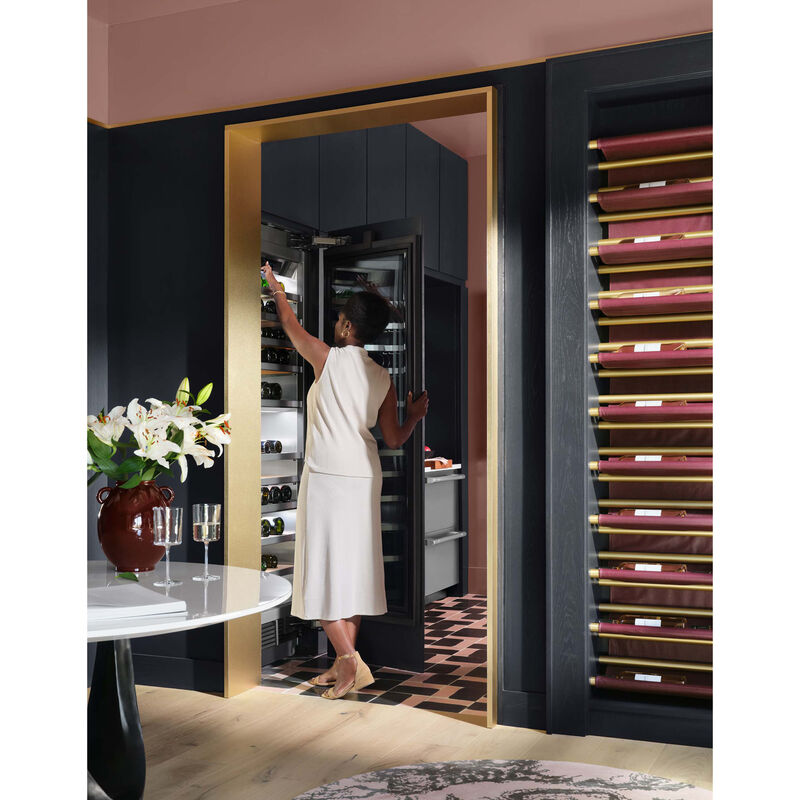 Signature Kitchen Suite Instaview 24 in. Built-in Smart Wine Cooler with Metal & Wood Racks, Multi-Temperature Zones & 113 Bottle Capacity - Custom Panel Ready, , hires