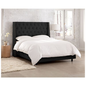 Skyline California King Nail Button Tufted Wingback Bed in Velvet - Black, Black, hires