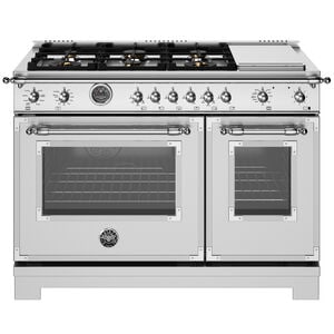 Bertazzoni Heritage Series 48 in. 7.0 cu. ft. Air-Fry Dual Convection Double Oven Dual Fuel Range with 6 Sealed Burners & Griddle - Stainless Steel, , hires