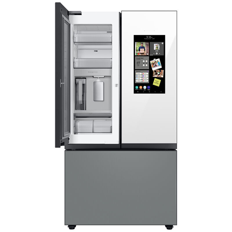 Samsung Bespoke 36 in. 23.6 cu. ft. Smart Counter Depth French Door Refrigerator with Family Hub & Internal Water Dispenser - White Glass / Matte Grey, White Glass, hires