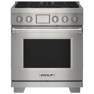 Wolf 30 in. 5.1 cu. ft. Smart Convection Oven Freestanding Dual Fuel Range with 4 Sealed Burners - Stainless Steel | DF30450/S/P