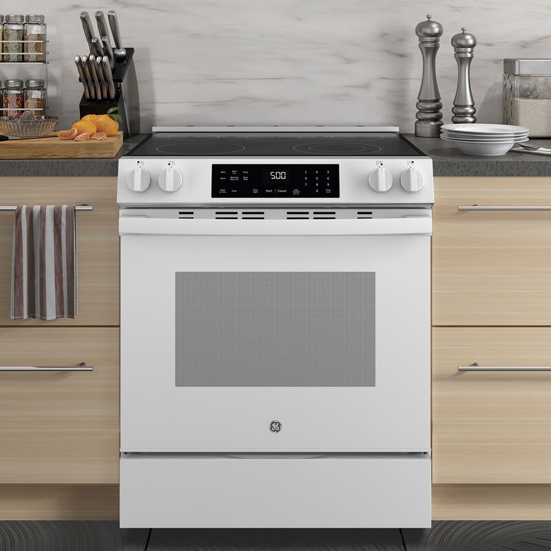 GE 500 Series 30 in. 5.3 cu. ft. Slide-In Electric Range with Radiant Burners - White, , hires