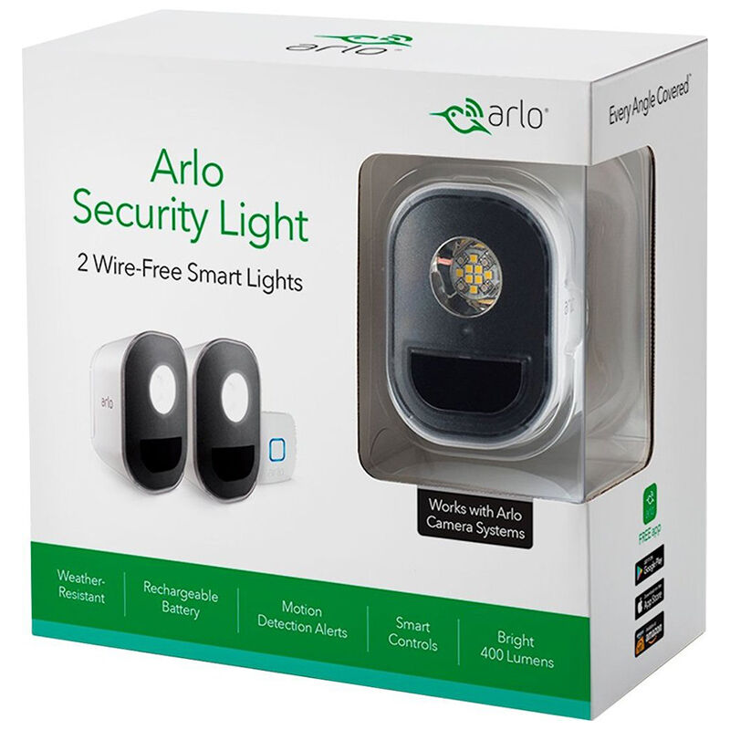 Arlo Indoor/Outdoor Smart Home Wireless Rechargeable Weather Resistant Motion Sensor and Security Lights (2-pack), White, hires
