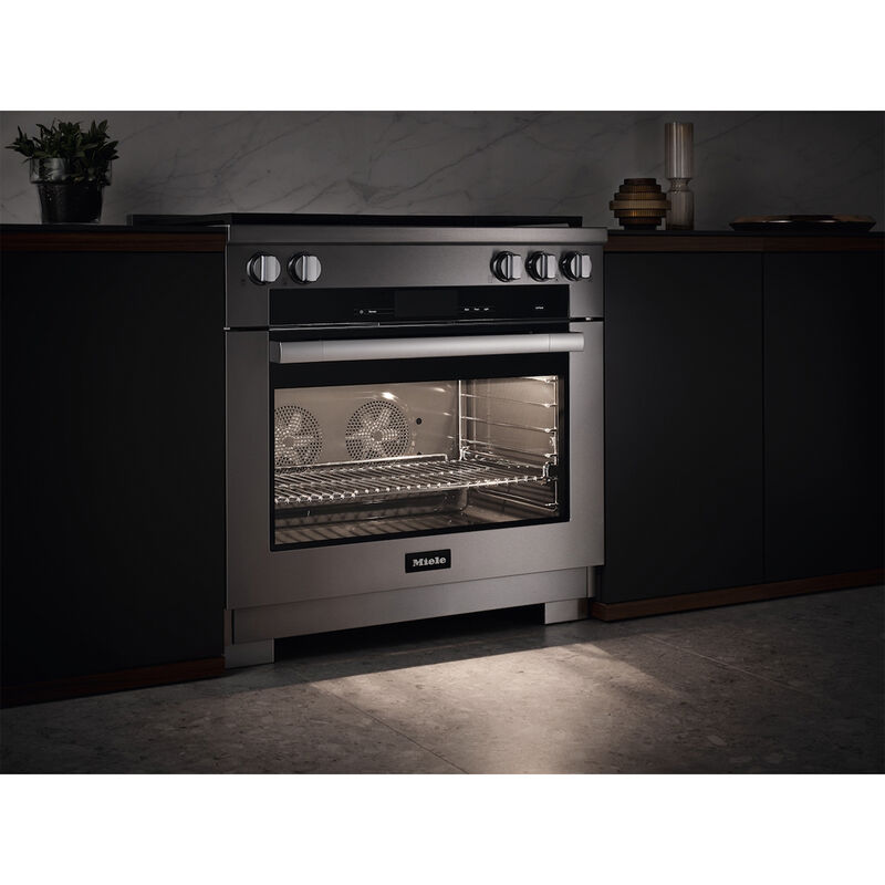 Miele 36 in. 5.7 cu. ft. Smart Dual Convection Dual Fuel Range with 4 Sealed Burners & Griddle - Clean Steel, , hires