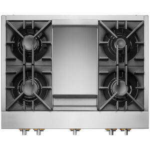 JennAir Rise 36 in. 4-Burner Natural Gas Rangetop with Griddle, Simmer Burner & Power Burner - Stainless Steel, , hires