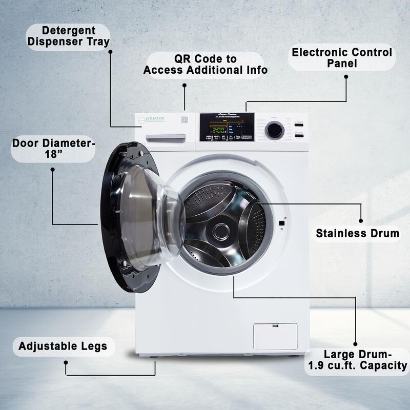 Equator 24 in. 1.9 cu. ft. Electric Front Load Vented/Ventless All-in-One Washer/Dryer Combo with Sanitize Cycle & Sensor Dry - White, White, hires