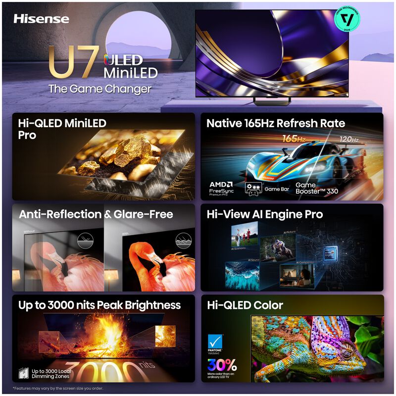 Hisense - 85" Class U7 Series ULED Mini-LED 4K UHD Smart Google TV, , hires