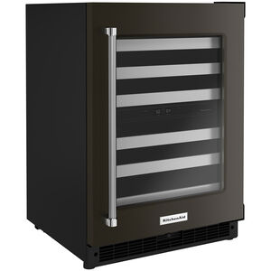 KitchenAid 24 in. Undercounter Wine Cooler with Metal Front Racks, Dual Zones & 46 Bottle Capacity Right Hinged - Black Stainless, Black Stainless, hires