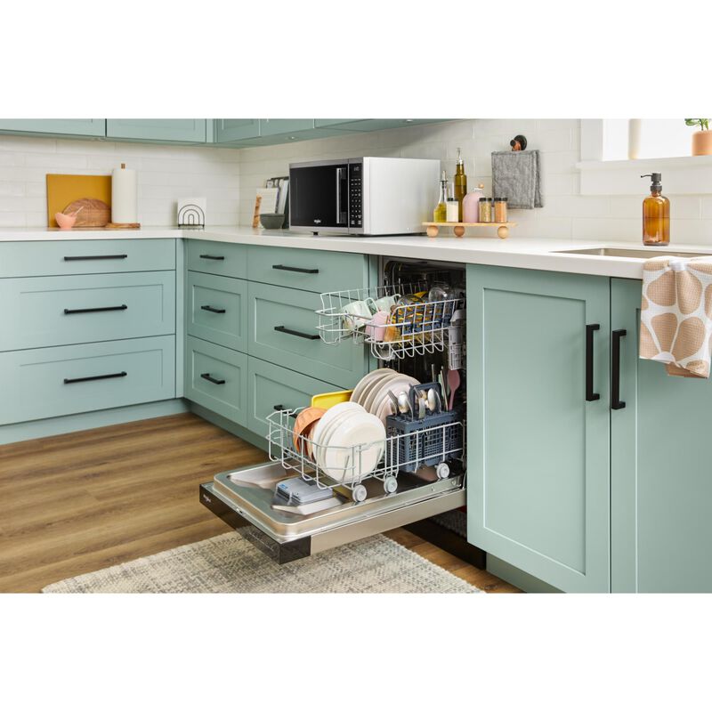 Whirlpool 18 in. Front Control Flush-Mount Dishwasher with 48 dBA Sound Level, Heat Dry & Pocket Handle - Stainless Steel, , hires