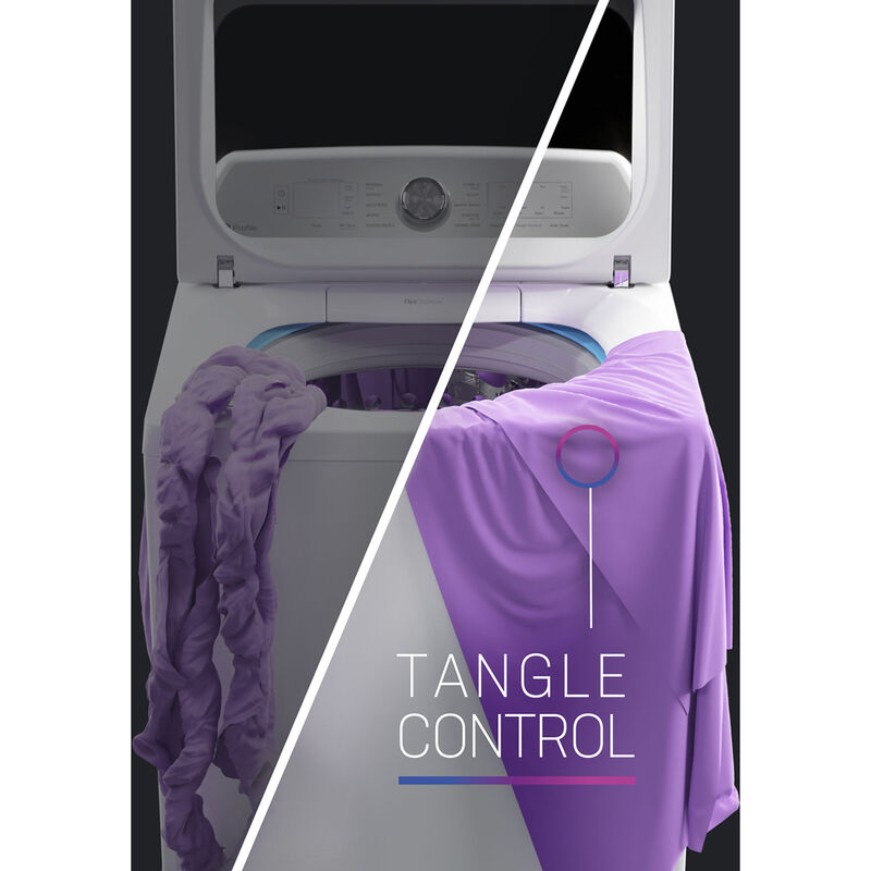 GE Profile 28 in. 5.4 cu. ft. Smart Top Load Washer with Smarter Wash Technology, FlexDispense & Sanitize with Oxi - White, White on White, hires