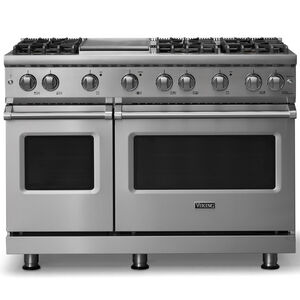 Viking 5 Series 48 in. 6.1 cu. ft. Standard Convection Double Oven Gas Range with 6 Sealed Burners & Griddle - Stainless Steel, , hires