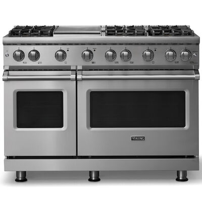 Viking 5 Series 48 in. 6.1 cu. ft. Standard Convection Double Oven Gas Range with 6 Sealed Burners & Griddle - Stainless Steel | VGR54846GSSL
