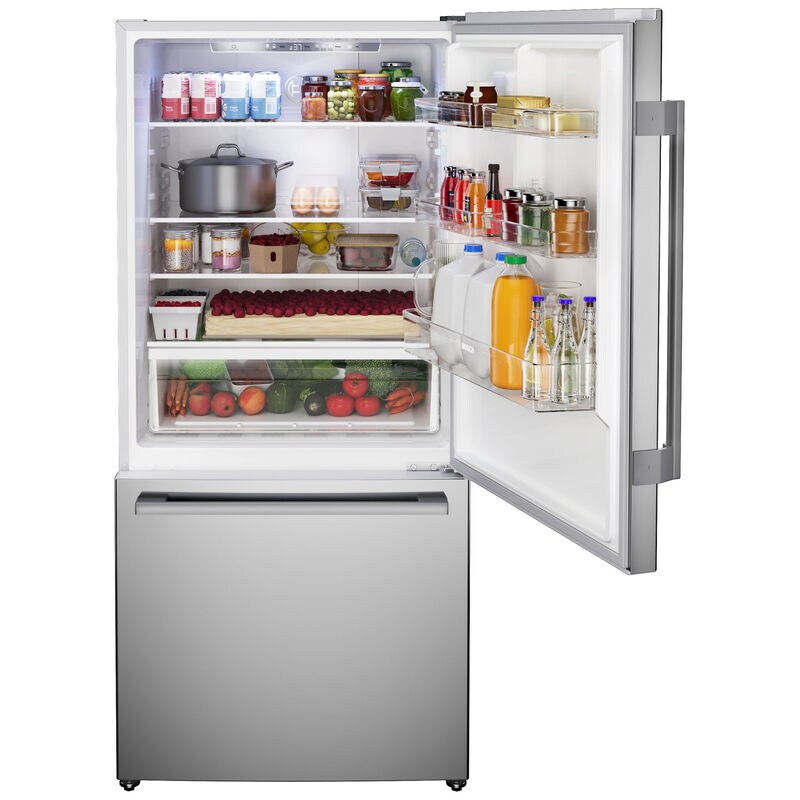 Bosch 100 Series 33 in. 17.2 cu. ft Counter Depth Bottom Freezer Refrigerator with Ice Maker - Stainless Steel, , hires