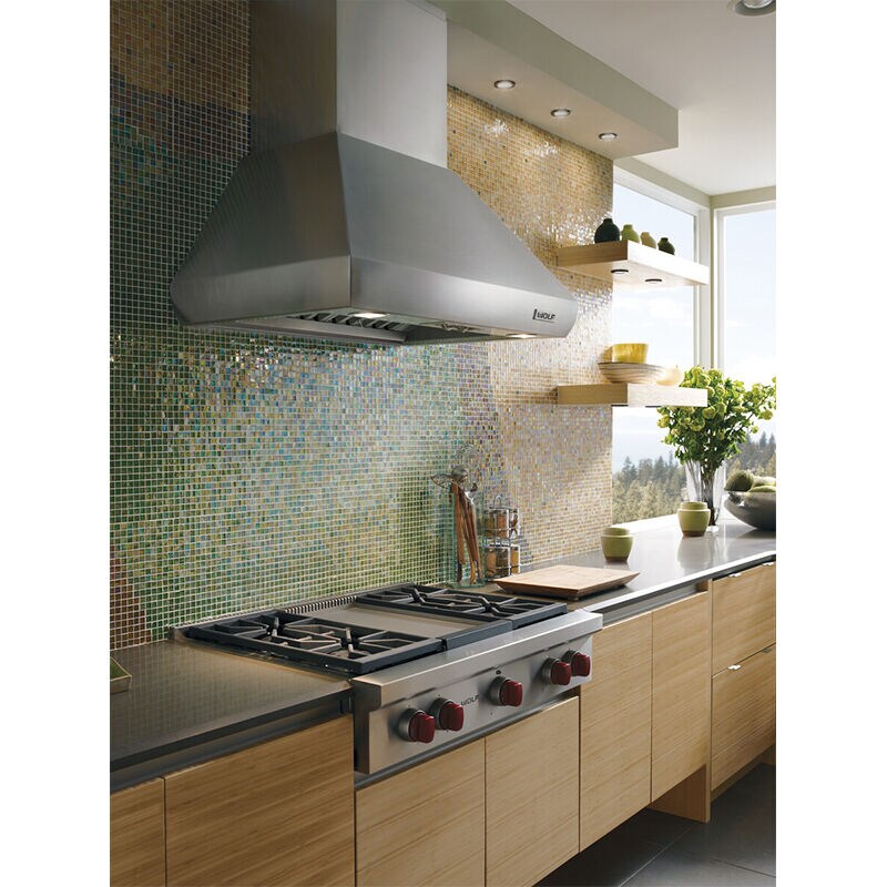 Wolf 36 in. Ducted Chimney Style Range Hood with 2 LED Lights - Stainless Steel, , hires