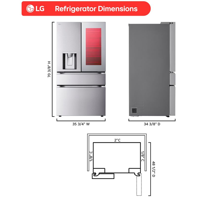 LG 36 in. 28.6 cu. ft. Smart 4-Door French Door Refrigerator with External Ice & Water Dispenser - PrintProof Stainless Steel, , hires