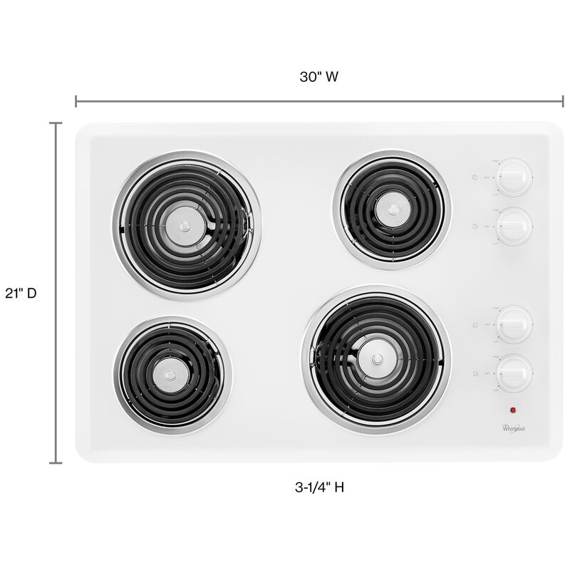 Whirlpool 30 in. 4-Burner Electric Coil Cooktop with Simmer & Power Burner  - White