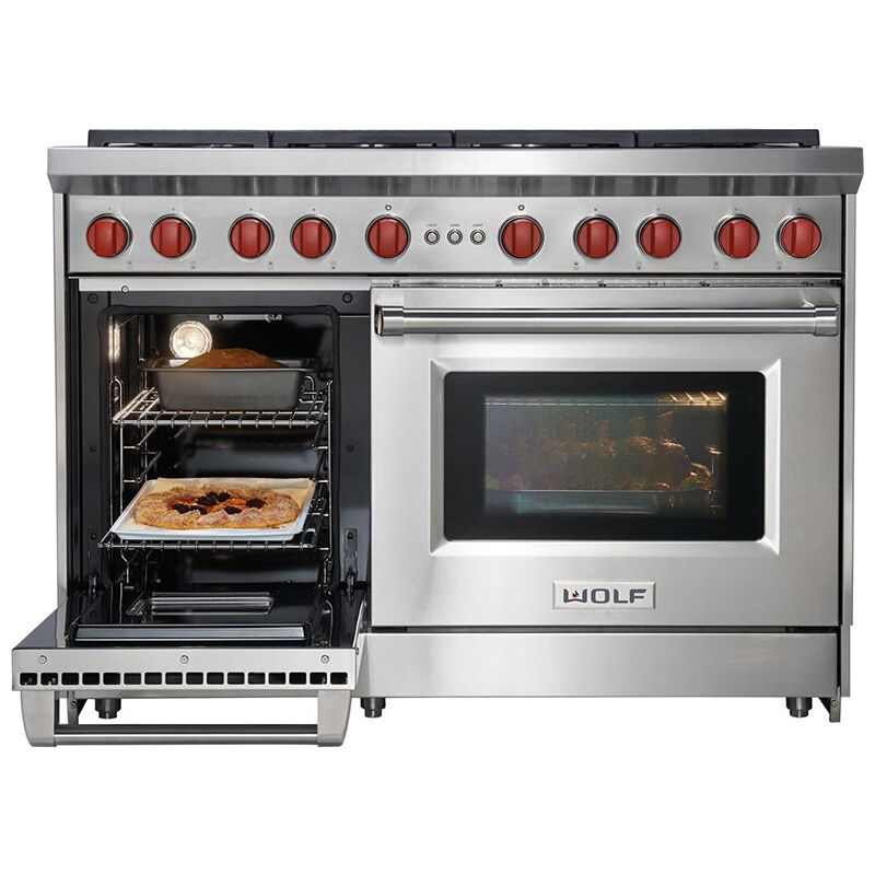 Wolf 48 in. 6.9 cu. ft. Double Oven Freestanding LP Gas Range with 8 Sealed Burners Stainless Steel