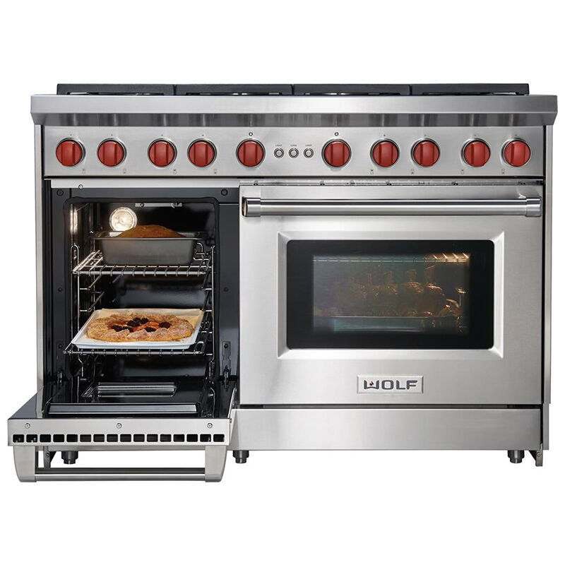 Wolf 48 in. 6.9 cu. ft. Double Oven Freestanding LP Gas Range with 8 Sealed Burners - Stainless Steel, , hires