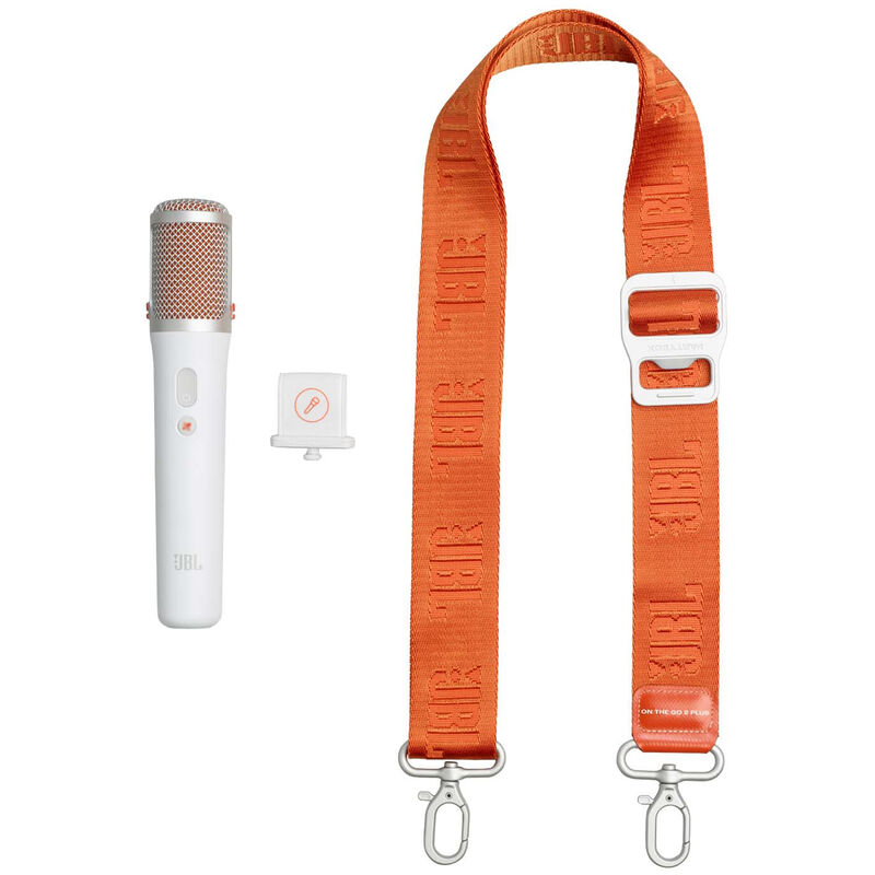 JBL Partybox On-The-Go 2 Plus Portable Party Speaker with Real-Time AI Vocal Removal, A Wireless Mic, Handle & Shoulder Strap - White, , hires