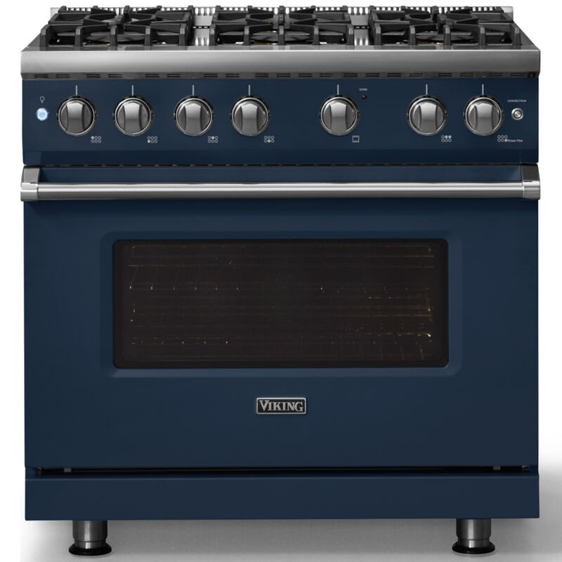 Viking 5 Series 36 in. 5.1 cu. ft. Standard Convection Gas Range with 6 Sealed Burners - Slate Blue - Natural Gas, Polished Chrome Trim Option, , hires