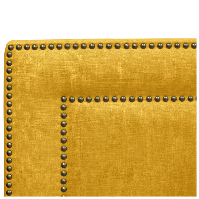 Skyline Furniture Nail Button Border Linen Fabric Full Size Upholstered Headboard - French Yellow, French Yellow, hires