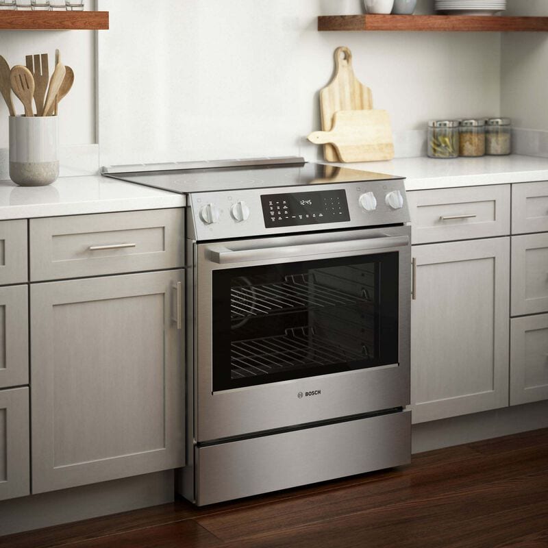 Bosch Benchmark 30 in. 4.6 cu. ft. True European Convection Slide-In Electric Range with Smoothtop Burners - Stainless Steel, , hires