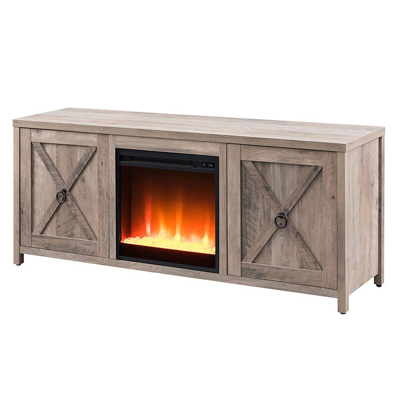 Hudson & Canal Granger 58" TV Stand With Crystal Fireplace Insert - Gray Oak, , hires