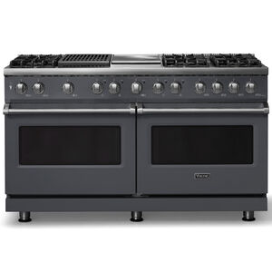 Viking 5 Series 60 in. 9.4 cu. ft. True European Convection Double Oven Dual Fuel Range with 6 Sealed Burners, Grill & Griddle - Cast Black - Natural Gas, Polished Chrome Trim Option, , hires