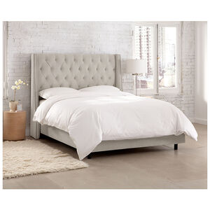 Skyline King Nail Button Tufted Wingback Bed in Velvet - Light Grey, Grey, hires