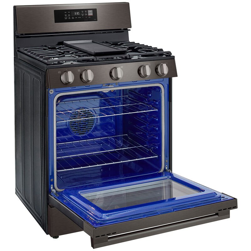 LG 30 in. 6.3 cu. ft. Smart Air-Fry True European Convection Gas Range with 5 Sealed Burners & Griddle - Black Stainless Steel, , hires