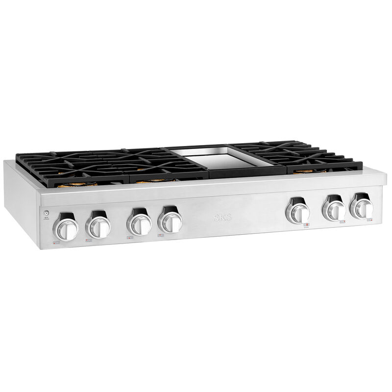 SKS 48 in. 6-Burner Smart Natural Gas Rangetop with Griddle, Simmer Burner & Power Burner - Stainless Steel, , hires