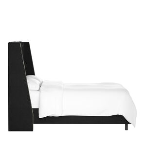 Skyline King Nail Button Tufted Wingback Bed in Linen - Black, Black, hires