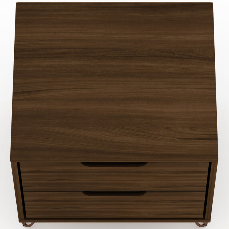 Manhattan Comfort Rockefeller Mid-Century Modern 2-Drawer Nightstand - Brown, Brown, hires