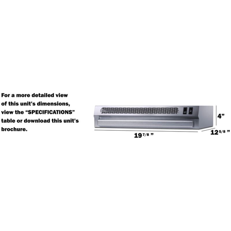 Summit 20 in. Ductless Slide-Out Style Range Hood with 2 Fan Speeds & 2 LED Lights - Stainless Steel, , hires