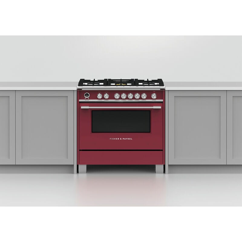 Fisher & Paykel Series 9 Classic 36 in. 4.9 cu. ft. True European Convection Dual Fuel Range with 5 Sealed Burners - Red, , hires