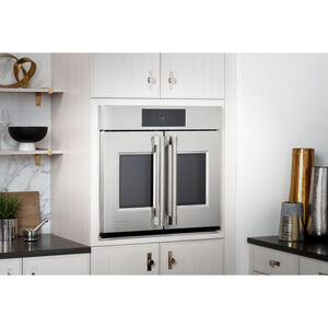 Monogram Statement Series 30" 5.0 Cu. Ft. Electric Smart French Door Wall Oven with True European Convection & Self Clean - Stainless Steel, , hires