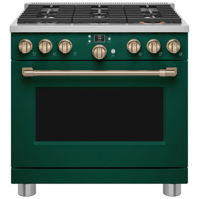 Cafe Commercial-Style 36 in. 5.7 cu. ft. Smart Air Fry Convection Oven Freestanding Dual Fuel Range with 6 Sealed Burners - Emerald Green | C2Y366P5TG2